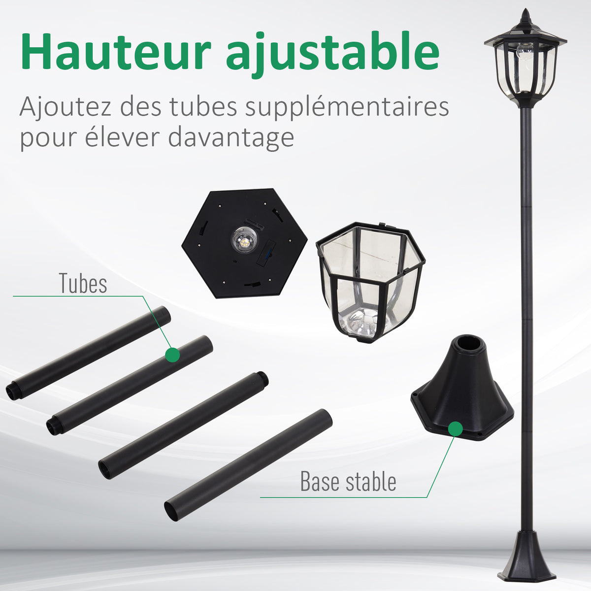 Luminaire extérieur lampadaire sur pied solaire lampadaire lanterne classique LED 60 Lm max. dim. 26L x 26l x 177H cm noir-6