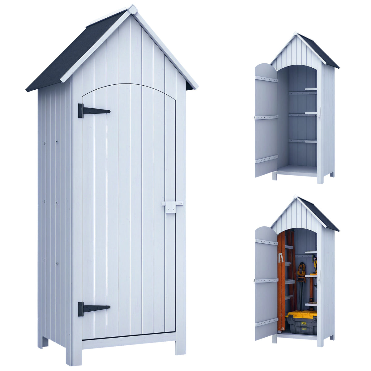 Abri de jardin en bois cabane de jardin exterieur armoire de jardin avec toit bitumé 3 étagères porte avec loquet rangement et stockage extérieurs pour terrasse 77,5 x 54,2 x 179,5 cm blanc-0