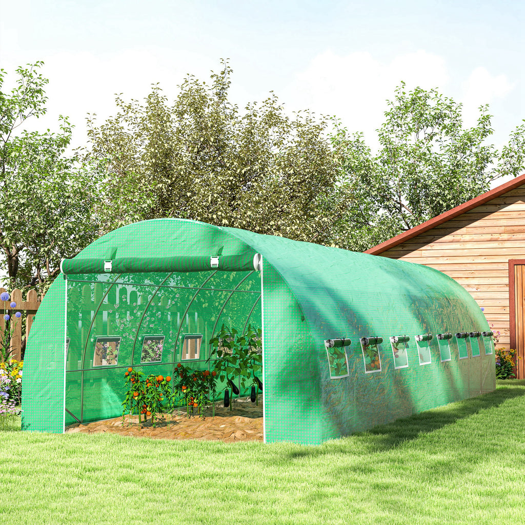 Serre de jardin tunnel 24m² 8L x 3l x 2H m - 16 fenêtres, Porte zippée enroulable acier galvanisé, bâche PE, Vert-9