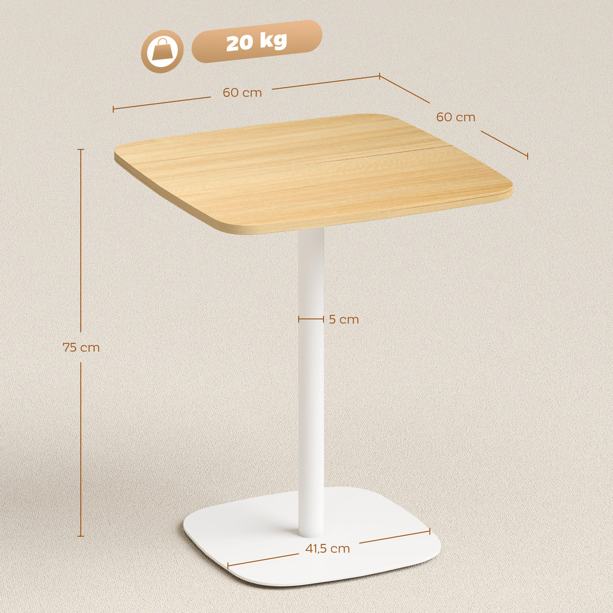 Table à manger carrée pour 2 personnes table de cuisine plateau en effet bois base carrée 60x60x75cm effet bois naturel-2