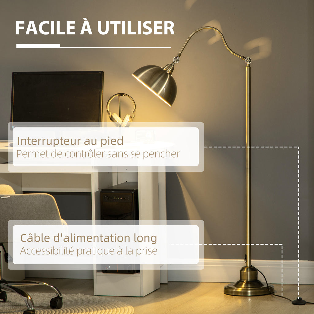 Lampadaire sur pied salon, lampe salon rétro avec abat-jour réglable, interrupteur à pied 42 x 25,5 x 152 cm ton laiton-5