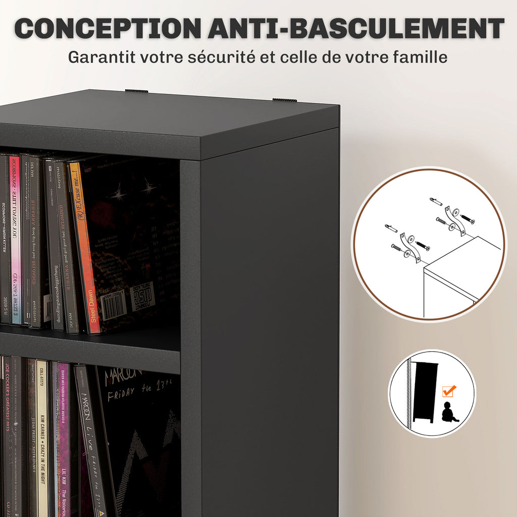 Rangements pour CD et DVD avec 12 compartiments, capacité max. 204 CD, 21 x 20 x 175 cm, noir-5