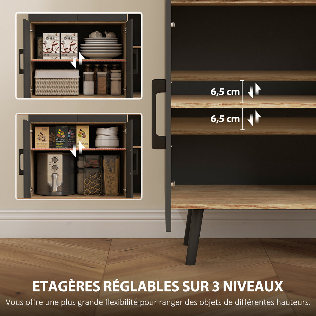 Buffet cuisine meuble cuisine rangement haut avec lumière LED RGB plan de travail 6 portes 2 tiroirs 100x40x176cm noir-5