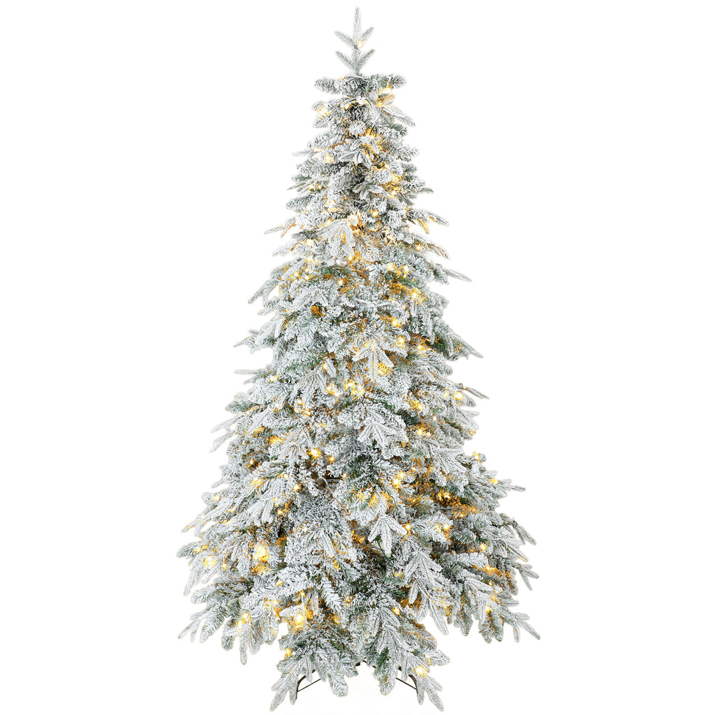 Sapin de Noël Artificiel 180 cm Arbre de Noël Lumineux Enneigé, Branches Articulées, Lumière 350 LEDs, Vert et Blanc-0