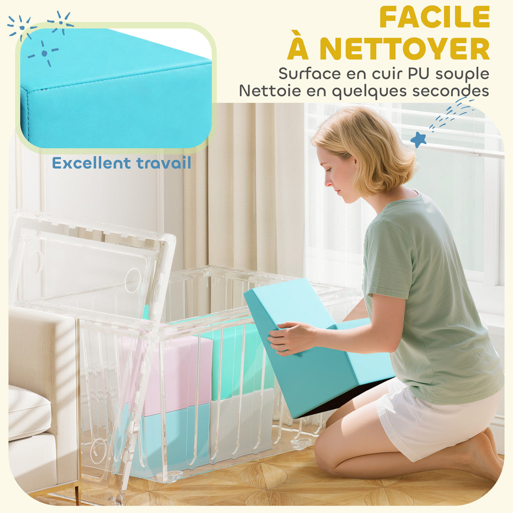 Parcours motricité bébé 8PCS, module motricité bébé mousse EPE et housse en PU, design table et chaises, multicolore-5