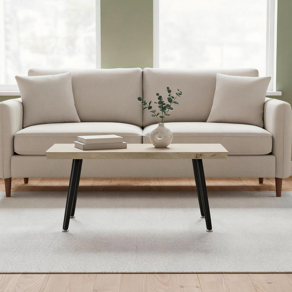 Table basse, table d'appoint moderne avec pieds en acier et plateau épais de 4 cm, 100 x 50 x 45 cm, chêne et noir-7