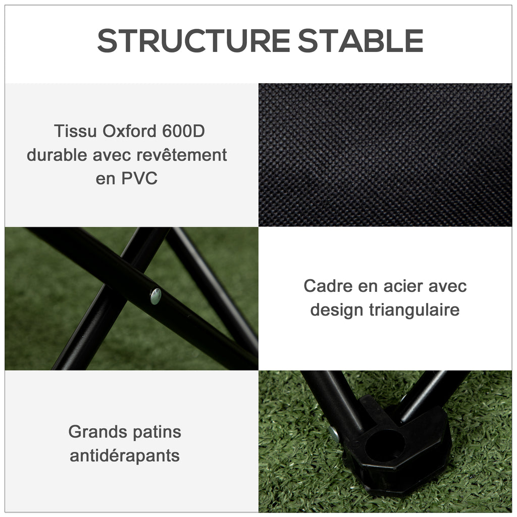 Chaise de camping pliable avec sac de transport et pochette latérale compact ultra légère noir-5