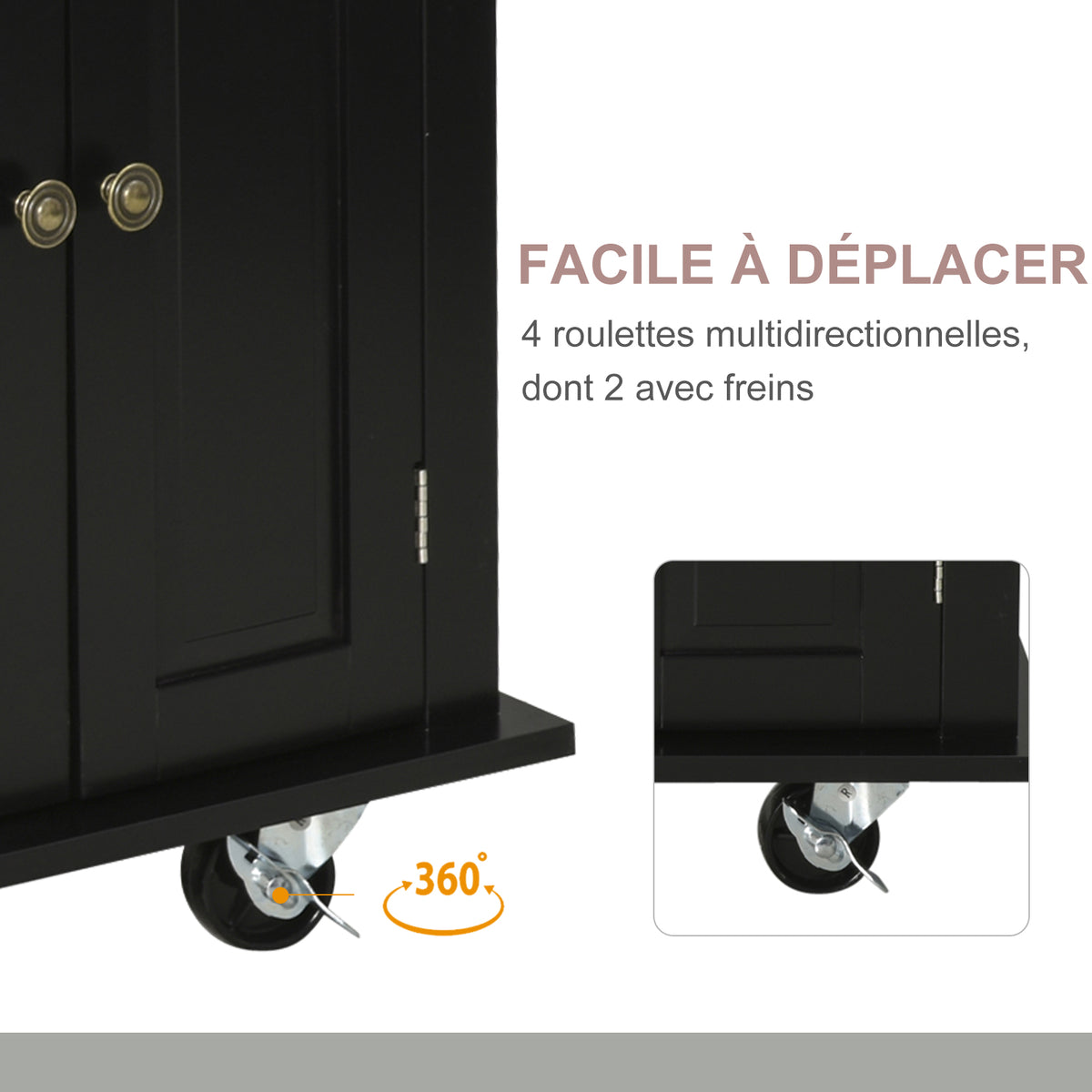 Desserte ilôt de cuisine multi rangements 2 tiroirs 2 placard 2 portes avec étagère range-bouteille-4