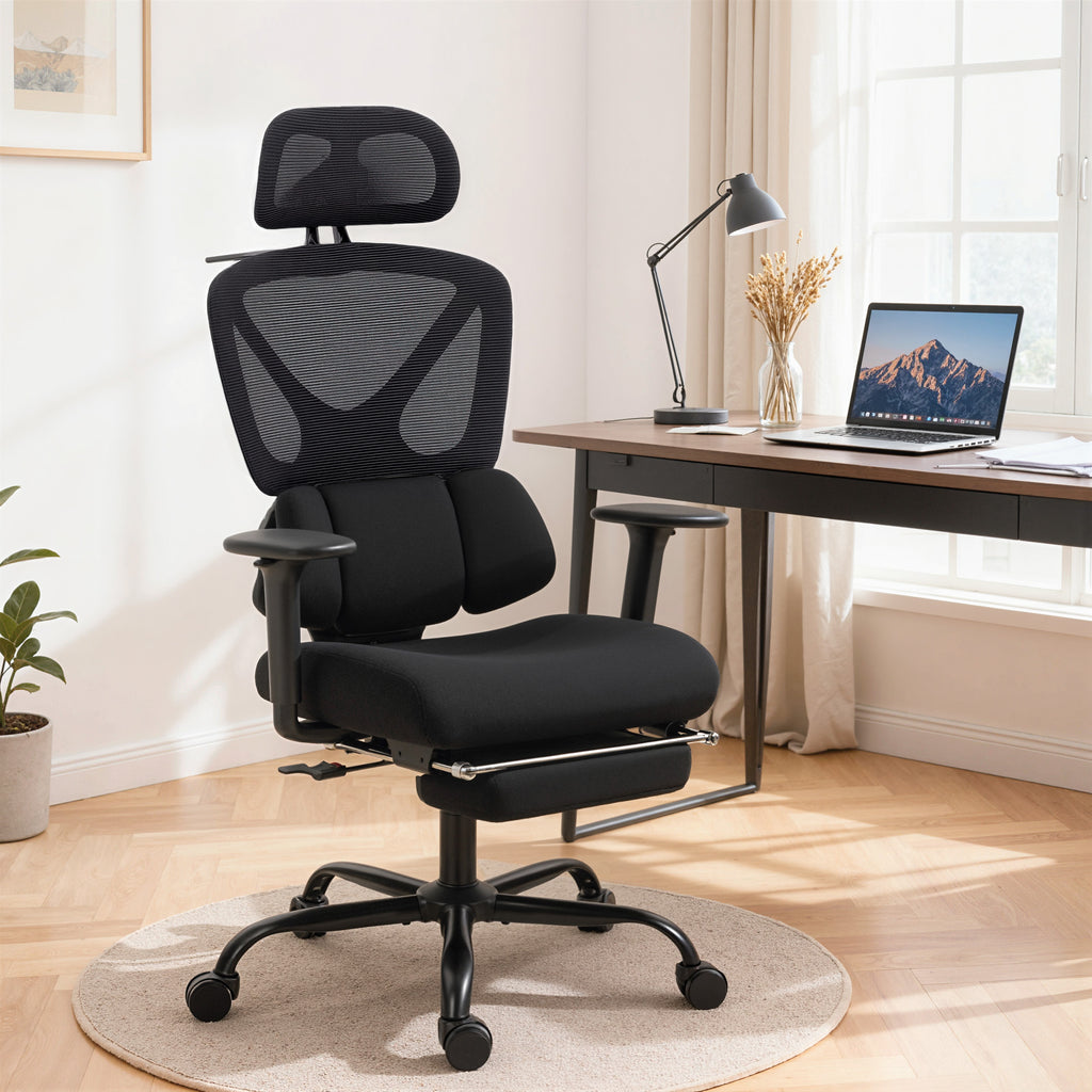 Chaise bureau ergonomique, fauteuil de bureau avec soutien lombaire dynamique adaptatif, 73x75x120-128cm, noir-9