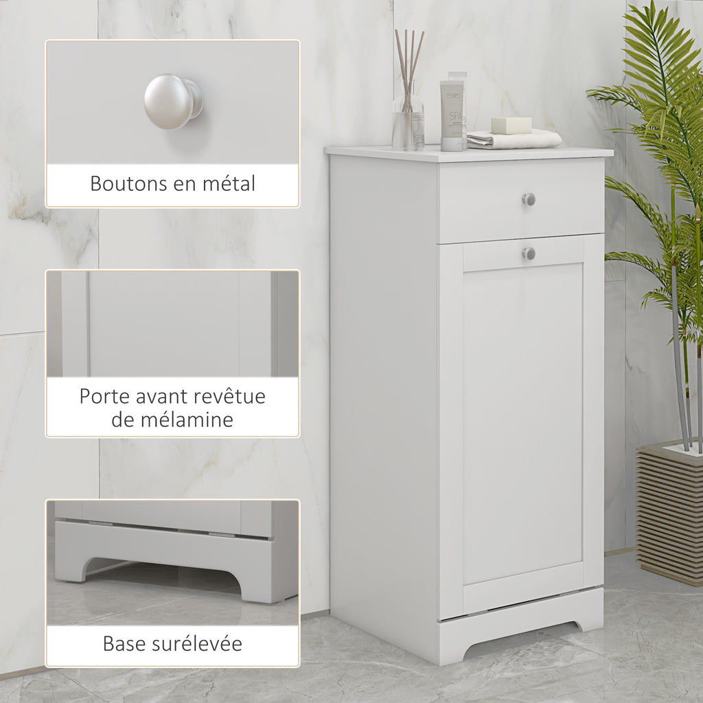 Meuble de salle de bain avec panier à linge, meuble de rangement avec tiroir - 40L x 38l x 90,5H cm - blanc-4