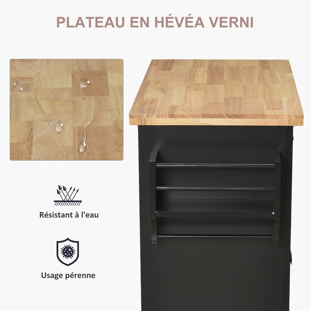 Desserte ilôt de cuisine multi rangements 2 tiroirs 2 placard 2 portes avec étagère range-bouteille-3