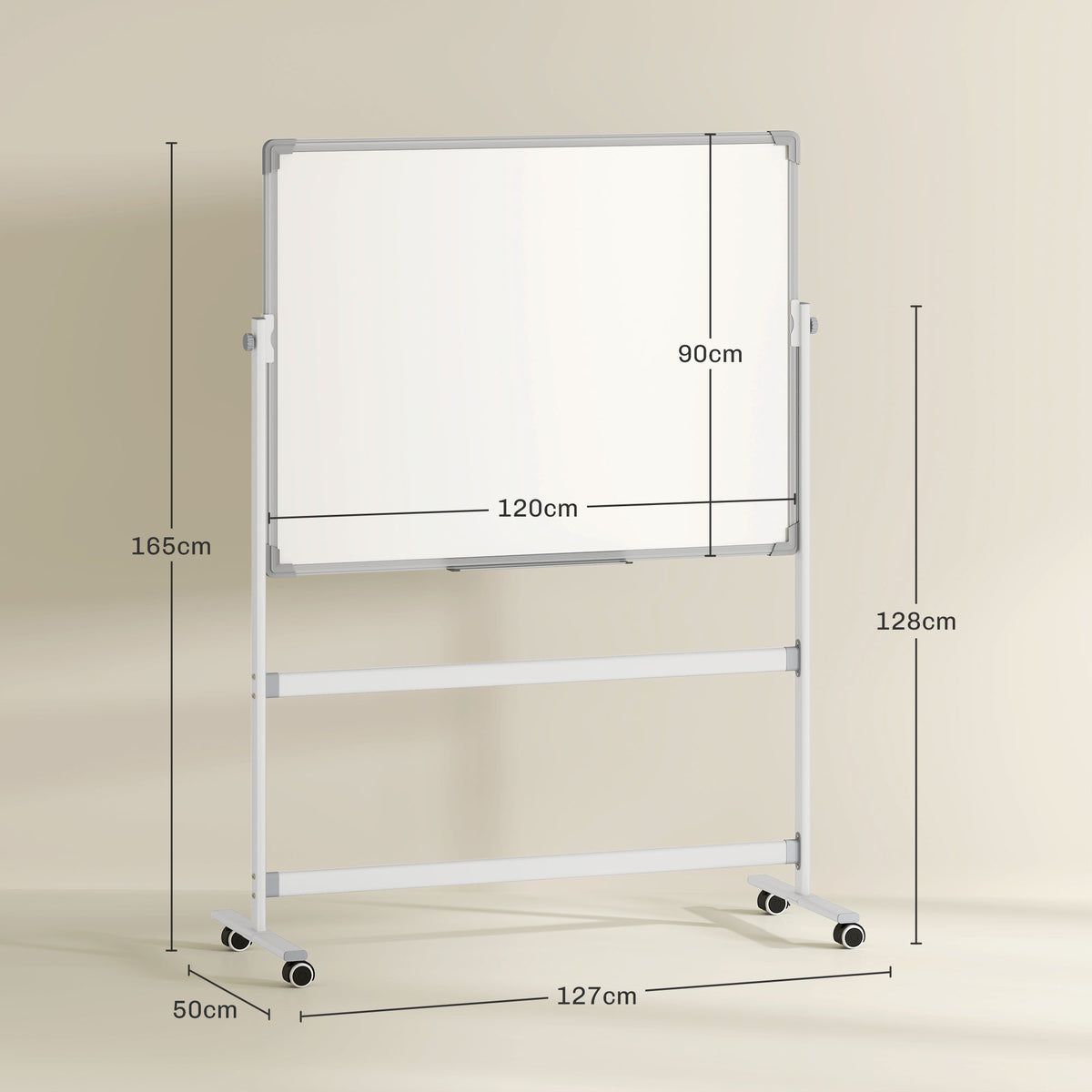 Tableau blanc magnétique double face effacable rotatif mobile avec support, aimants, marqueurs, gomme et roulettes-2