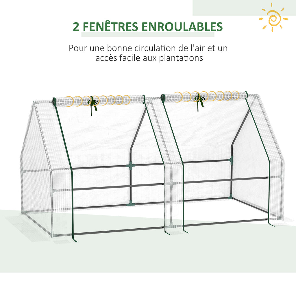 Mini Serre de Jardin mini serre tunnel 180L x 90l x 90H cm toit pointu Acier PE 140 g/m² Anti-UV fenêtres avec-4