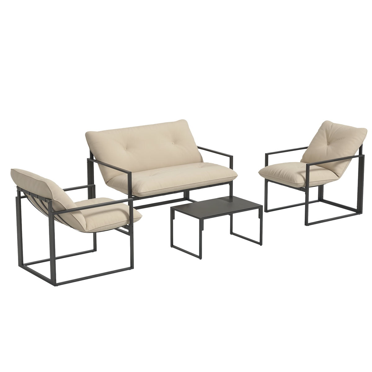 Salon de jardin 4 pièces 4 personnes avec canapé 2 places, 2 fauteuils et 1 table basse gris-0