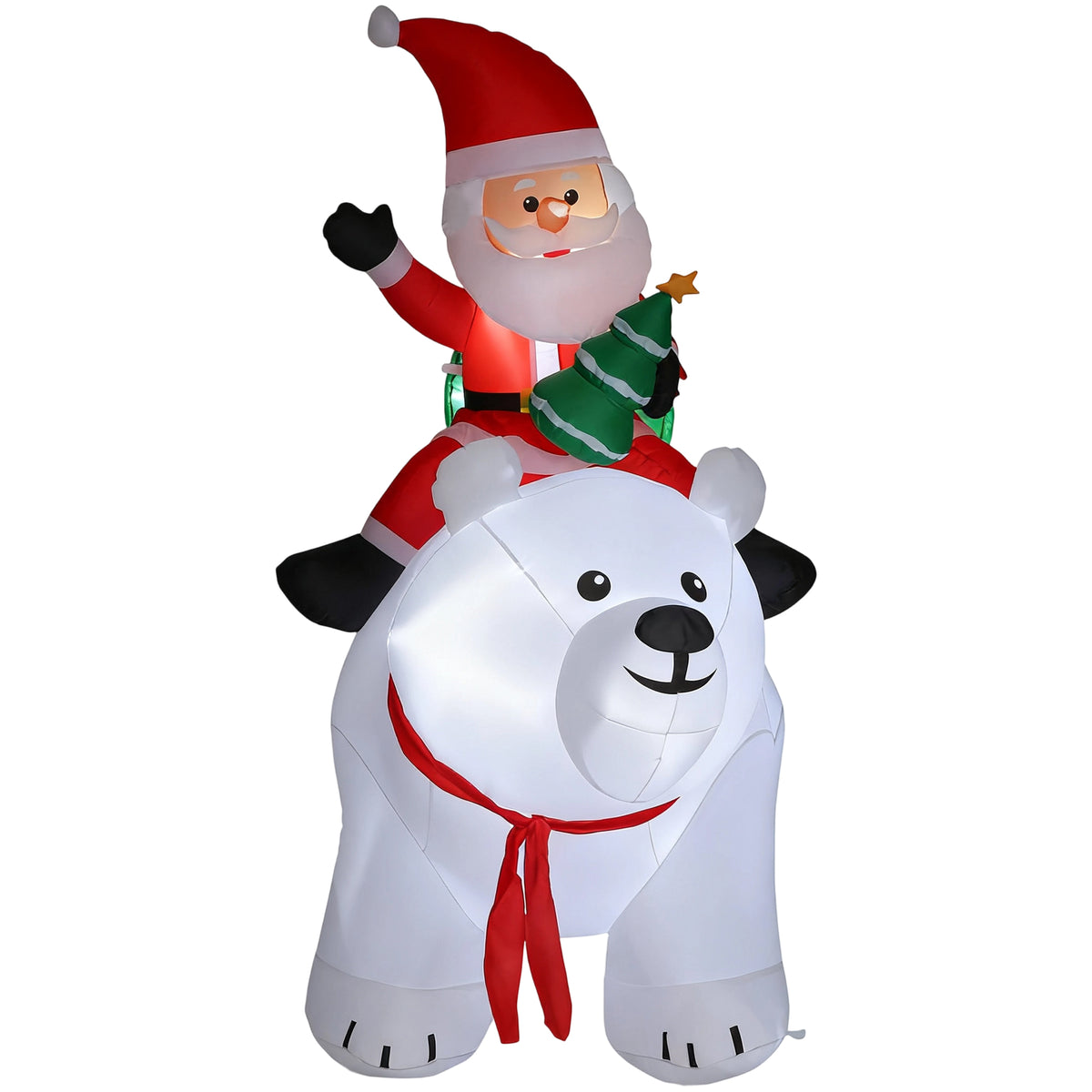 Père Noël gonflable de Noël sur ours polaire 200 cm, 5 lumières LED, décoration de Noël intérieure et extérieure, blanc-0