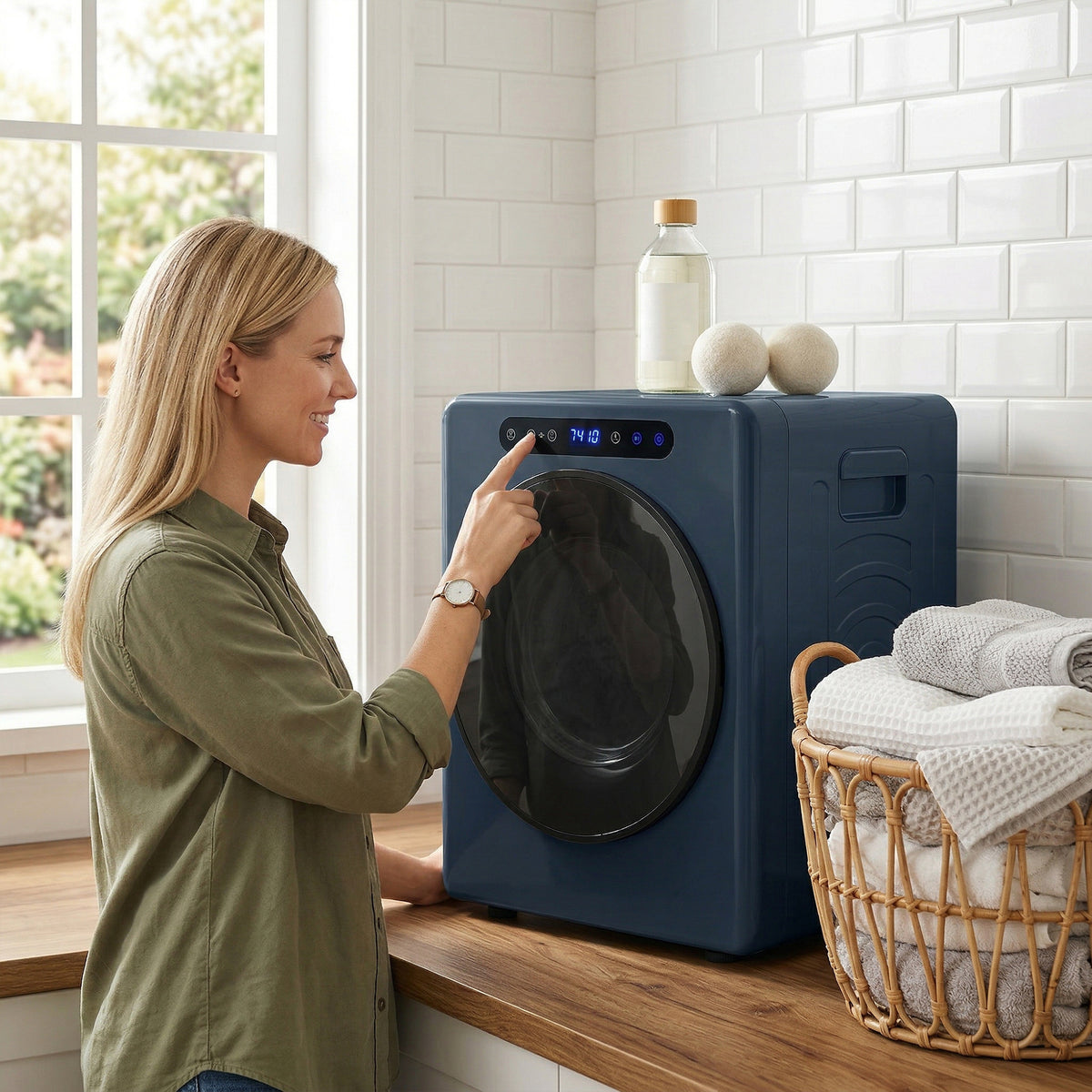 Sèche linge à évacuation, sèche-linge électrique 1000 W 3 Kg, modes Extra Dry et ECO, minuterie, acier inoxydable, bleu-7