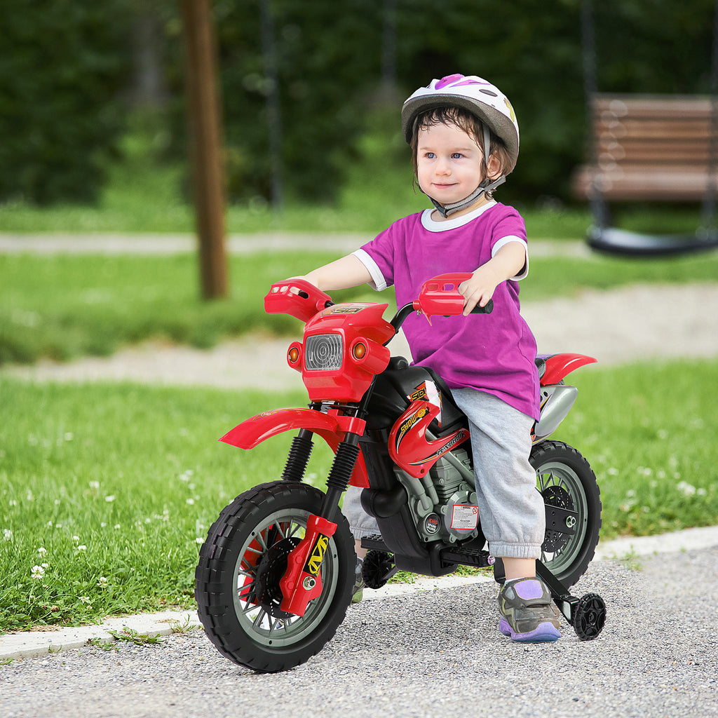 Moto Cross électrique Enfant 3 à 6 Ans 6 V phares klaxon musiques 102 x 58 x 66 cm Rouge et Noir-1