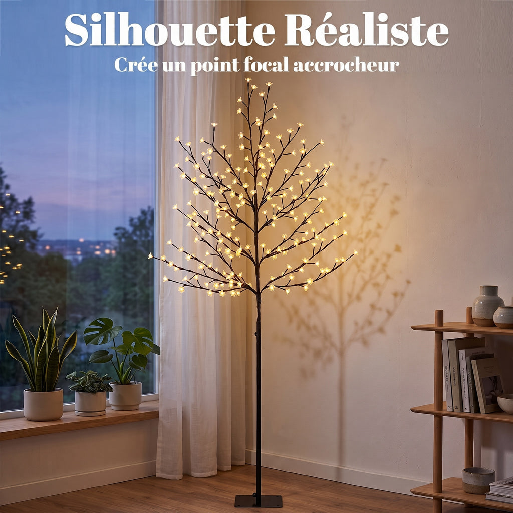 Arbre lumineux 180cm Cerisier Artificiel Lumineux  200 LED et 20 Branches Flexibles, Décoration Intérieure et Extérieure-4