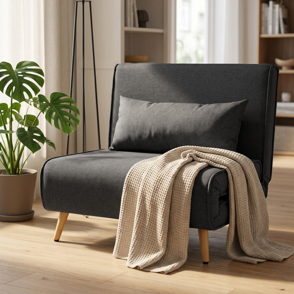 Canapé-lit 1 place avec dossier réglable, coussin inclus et pieds pliables charge 120 kg gris-8