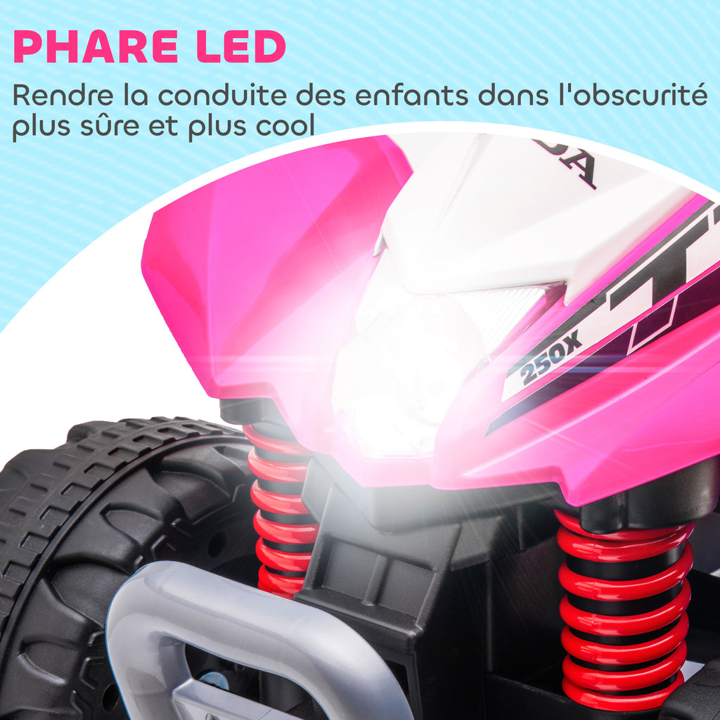 Quad électrique enfant 6 V, vitesse de 2,8 km/h, phares LED, klaxon, poignée et selle ergonomique, rose-4