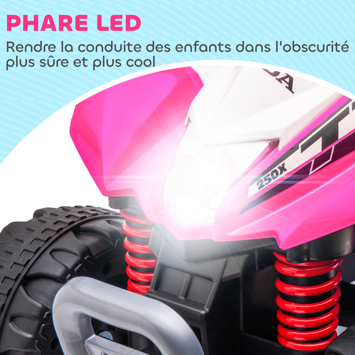 Quad électrique enfant 6 V, vitesse de 2,8 km/h, phares LED, klaxon, poignée et selle ergonomique, rose-4
