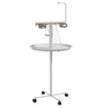 Mangeoire à oiseaux sur pied avec 4 roulettes perchoir 2 bols amovibles plateau rond acier inoxydable Ø 60 x 138H cm blanc-0