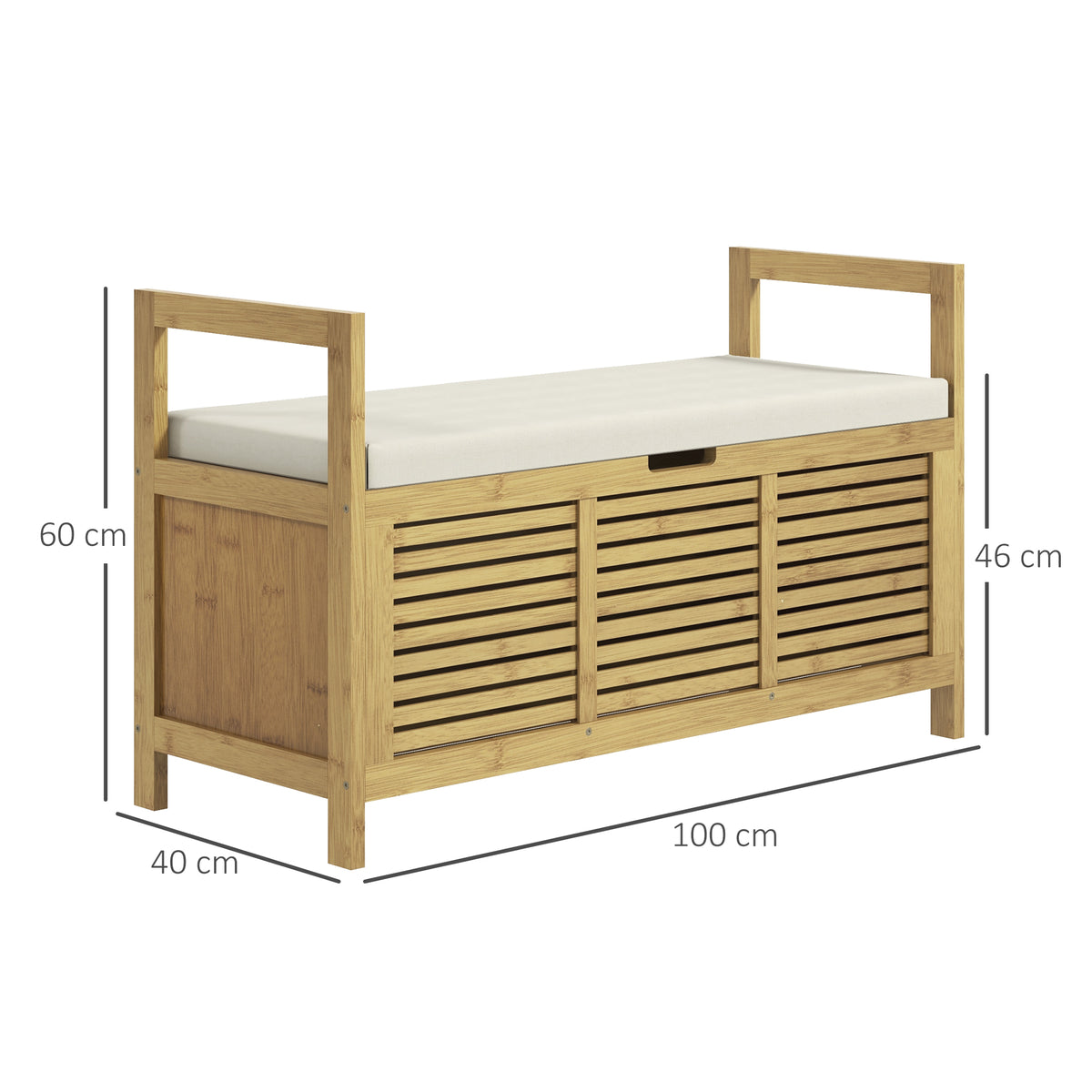 Banc de rangement avec compartiment caché sous assise pour entrée coussin et accoudoir 100 x 40 x 60 cm naturel-2