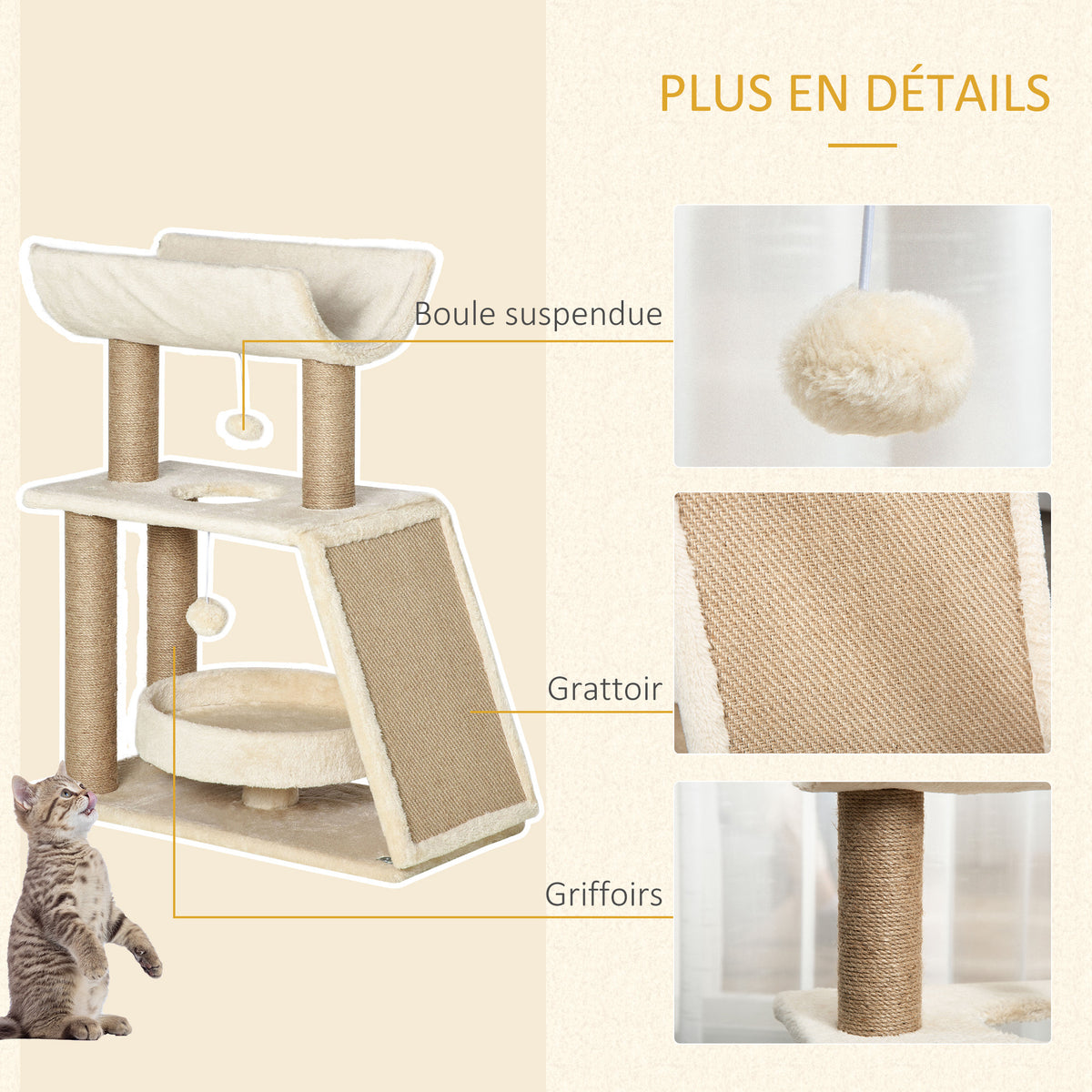Arbre à chats design cosy chic multi-équipements centre d'activités griffoirs grattoir plateformes brun clair-5