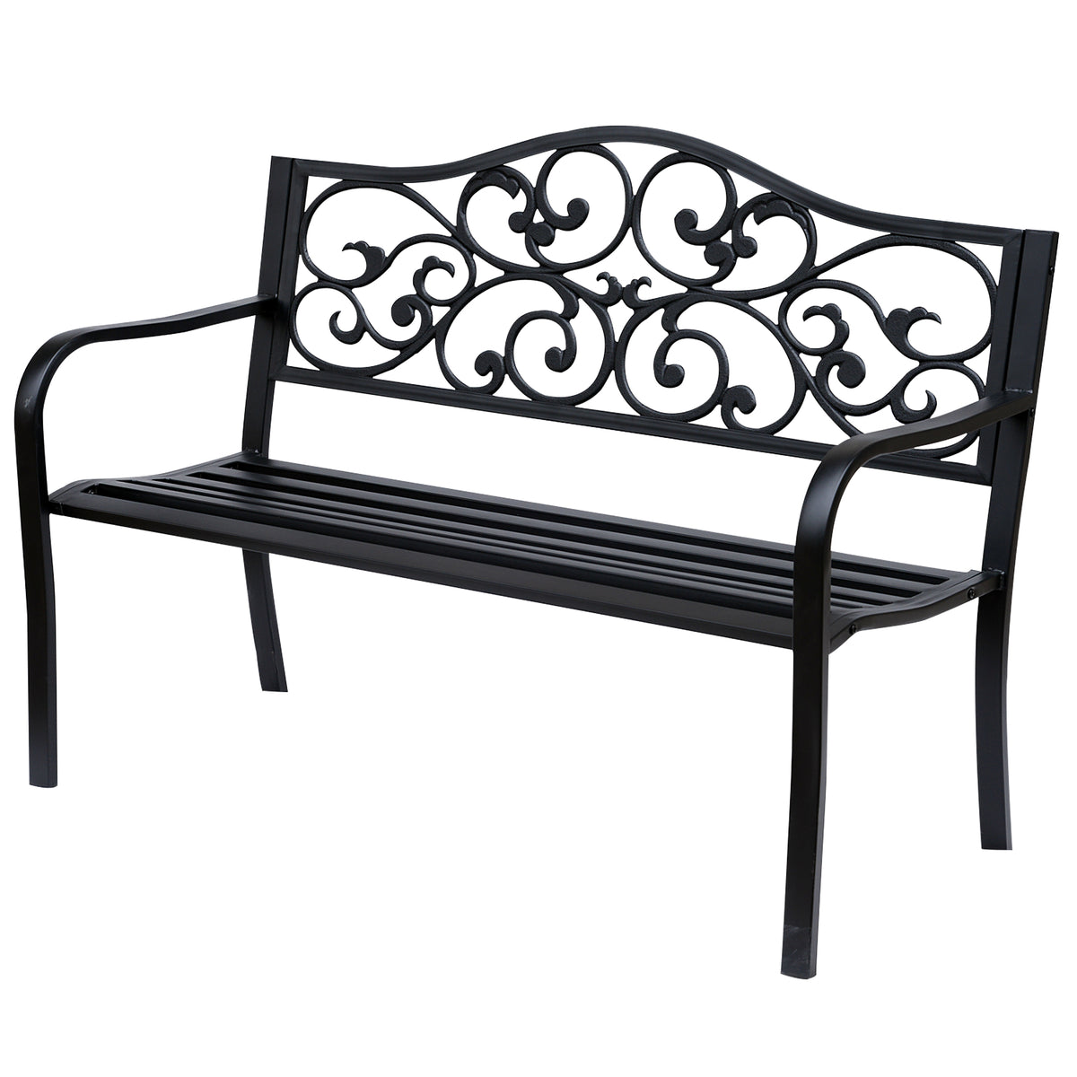 Banc de jardin 3 places terrasse Style Cosy Chic 127L x 60l x 85H cm métal époxy anticorrosion Noir-0