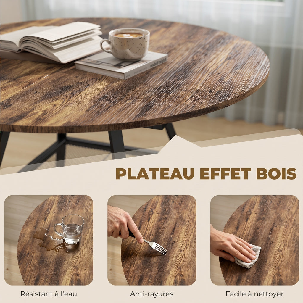 Table à manger ronde pour 4 personnes, Ø 100 x 76 cm, table de cuisine avec large plateau et étagère, brun rustique-5