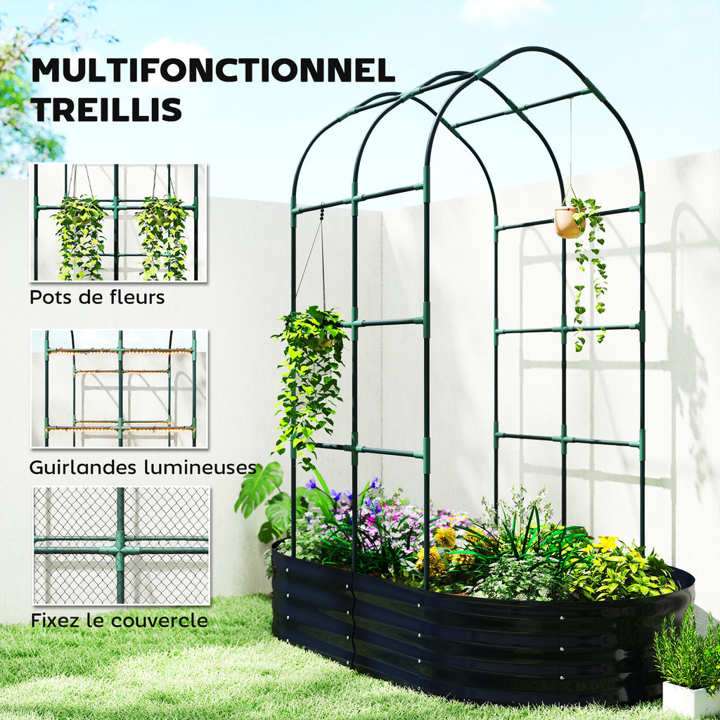 Jardinière avec treillis arqué, bac à fleurs en métal avec fond ouvert, gants inclus, 160x90x180cm, gris foncé-4