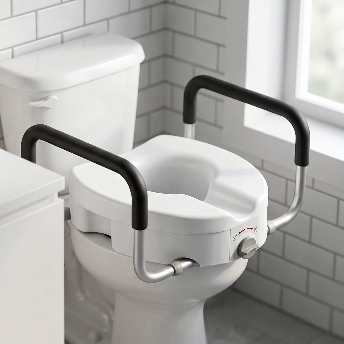 Rehausseur de siège de toilettes avec poignées, largeur réglable, accoudoirs rembourrés, blanc-1