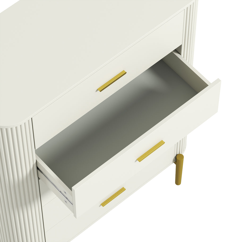 Commode 5 Tiroirs, Meuble de Rangement avec Façades Rainurées et Pieds en Métal, Style Moderne, 90x44x120cm, Gris Clair-8