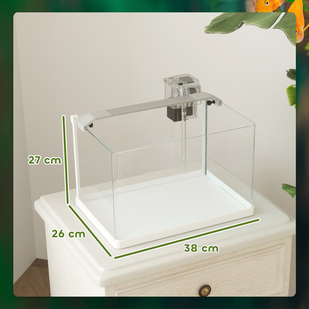 Aquarium en verre avec lumières LED aquarium de 20L pompe à filtre 38 x 26 x 27 cm blanc-2