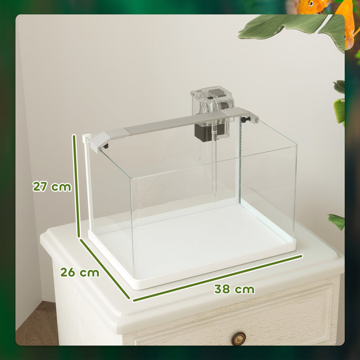Aquarium en verre avec lumières LED aquarium de 20L pompe à filtre 38 x 26 x 27 cm blanc-2