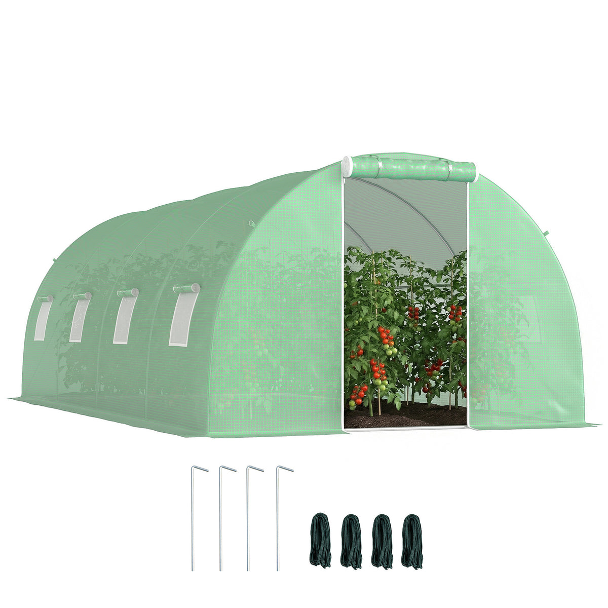 Serre de Jardin Tunnel 18 m² dim. 6L x 3l x 2H m - 8 fenêtres, Porte zippée Enroulable - châssis Tubulaire Acier galvanisé, bâche PE Haute densité Vert-0