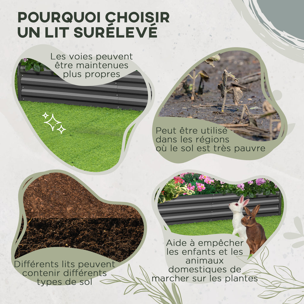 Carré potager jardinière rectangulaire en métal avec tuteurs pour tomates et plantes grimpantes 180 x 90 x 29,5 cm-6