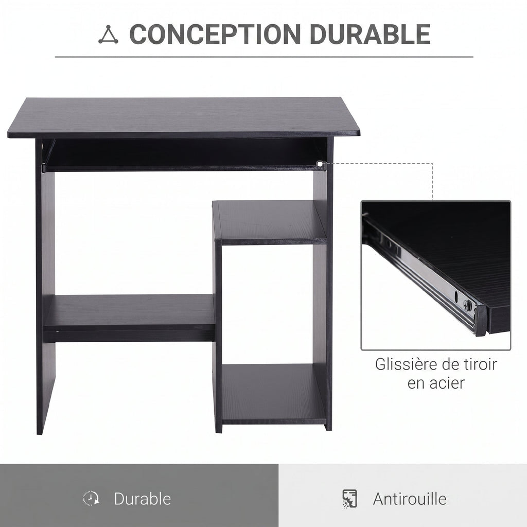 Bureau d'ordinateur, bureau avec rangement, plateau pour clavier et support de moniteur, 80 x 45 x 75 cm, noir-5