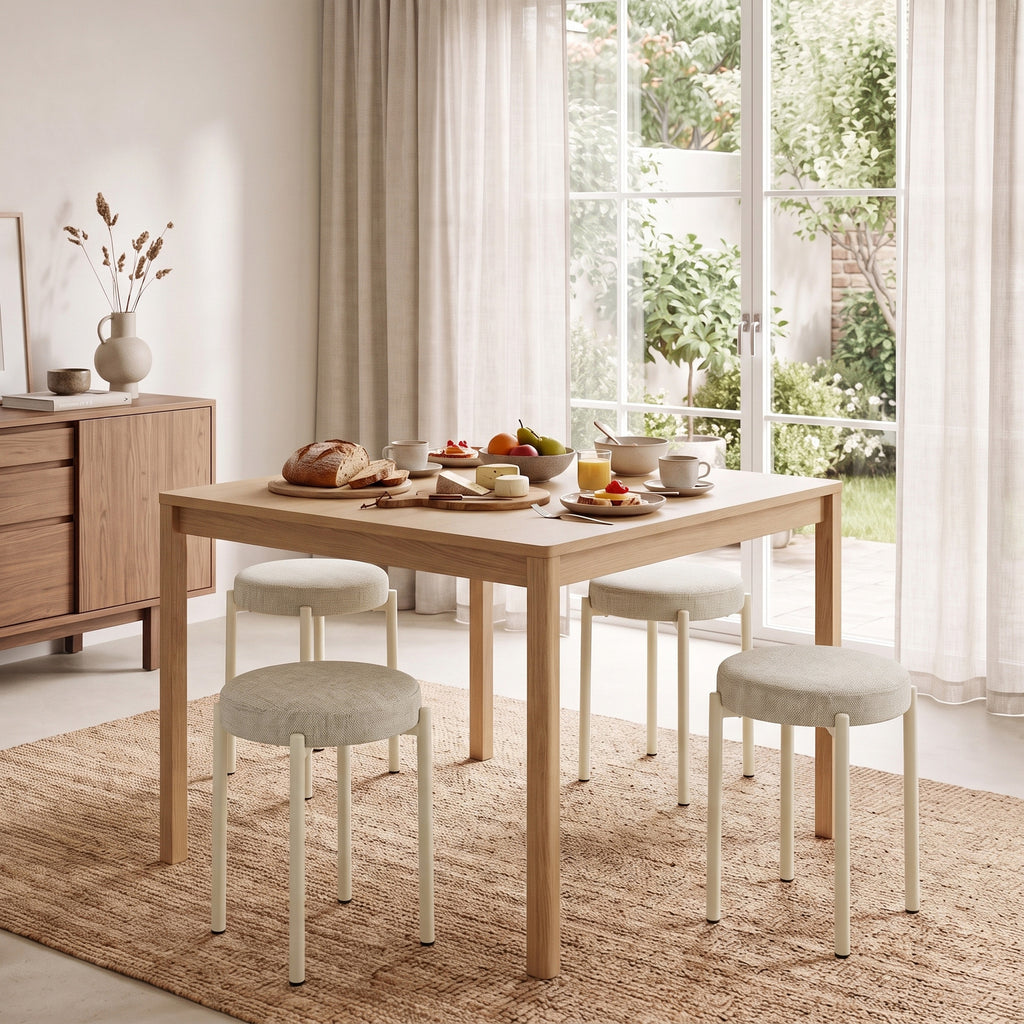Lot de 4 Tabourets Empilables Ronds avec Assise Rembourrée, sans Dossier, Gain de Place, 45 x 45 x 47,5 cm, Crème-7