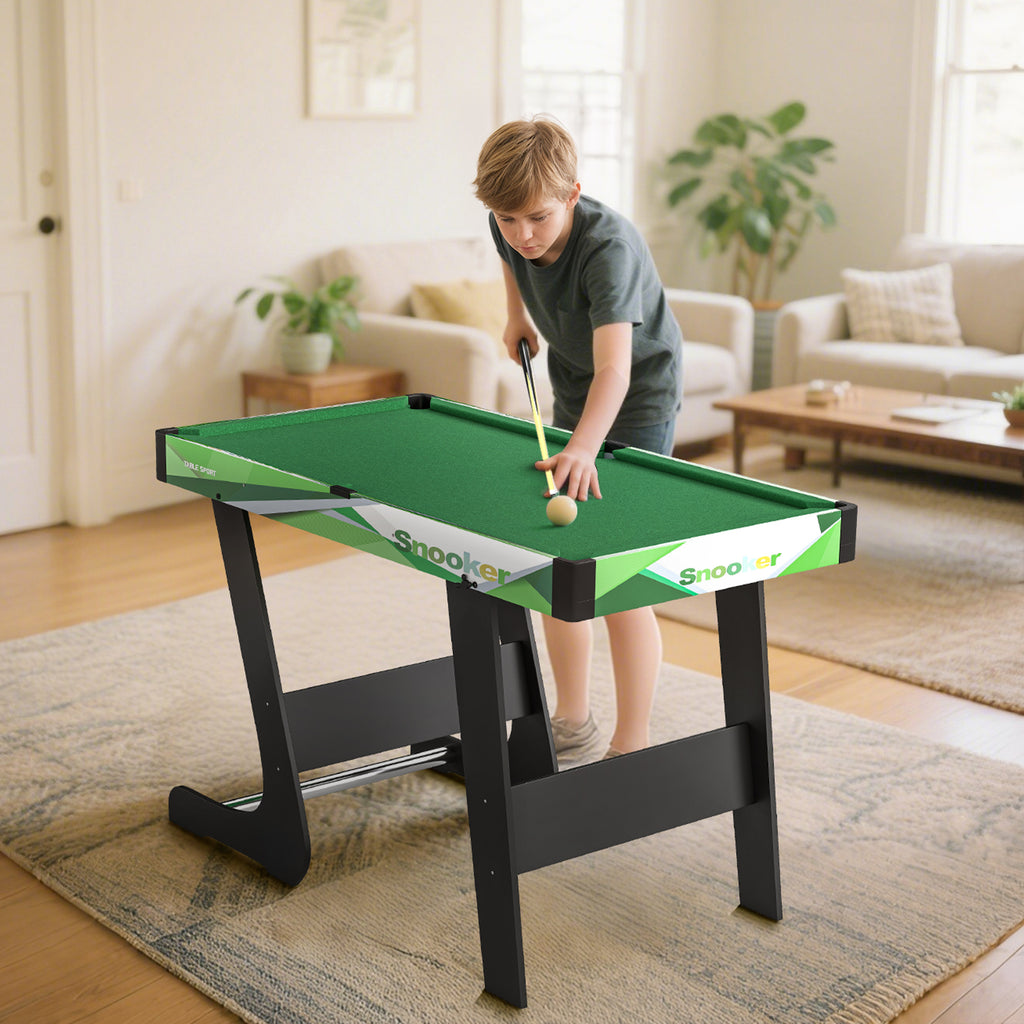 Table de billard pliable avec accessoires 2 queues, 16 billes, traingle, craie, dim. 104L x 55,5l x 68H cm, tapis vert-5