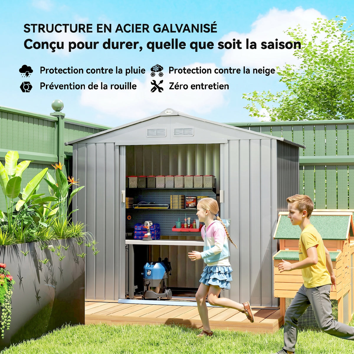 Abri de Jardin 2,42 m² - Remise pour Outils avec Kit de Fondation - Cabanon Porte Verrouillable - Tôle d'Acier Gris-3