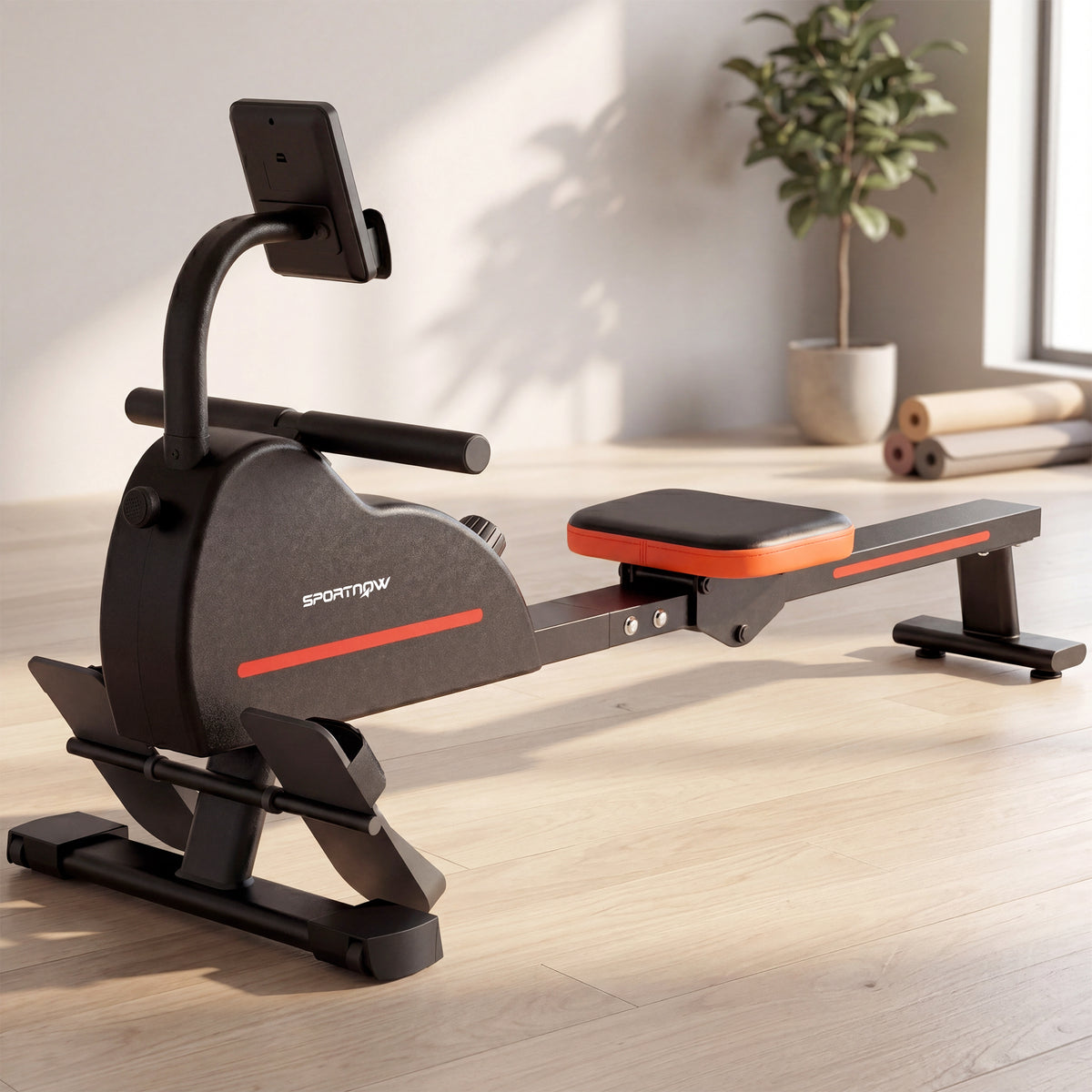 Rameur Musculation d'Appartement Bluetooth Connecté Kinomap & Zwift 16 Niveaux Résistance Silencieux 135x42x72cm Rouge-1