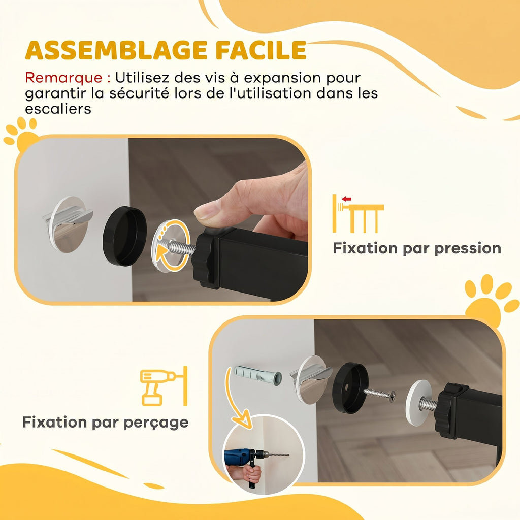 Barrière de sécurité animaux porte fermeture automatique système de double verrouillage sans perçage 3 extensions noir-6