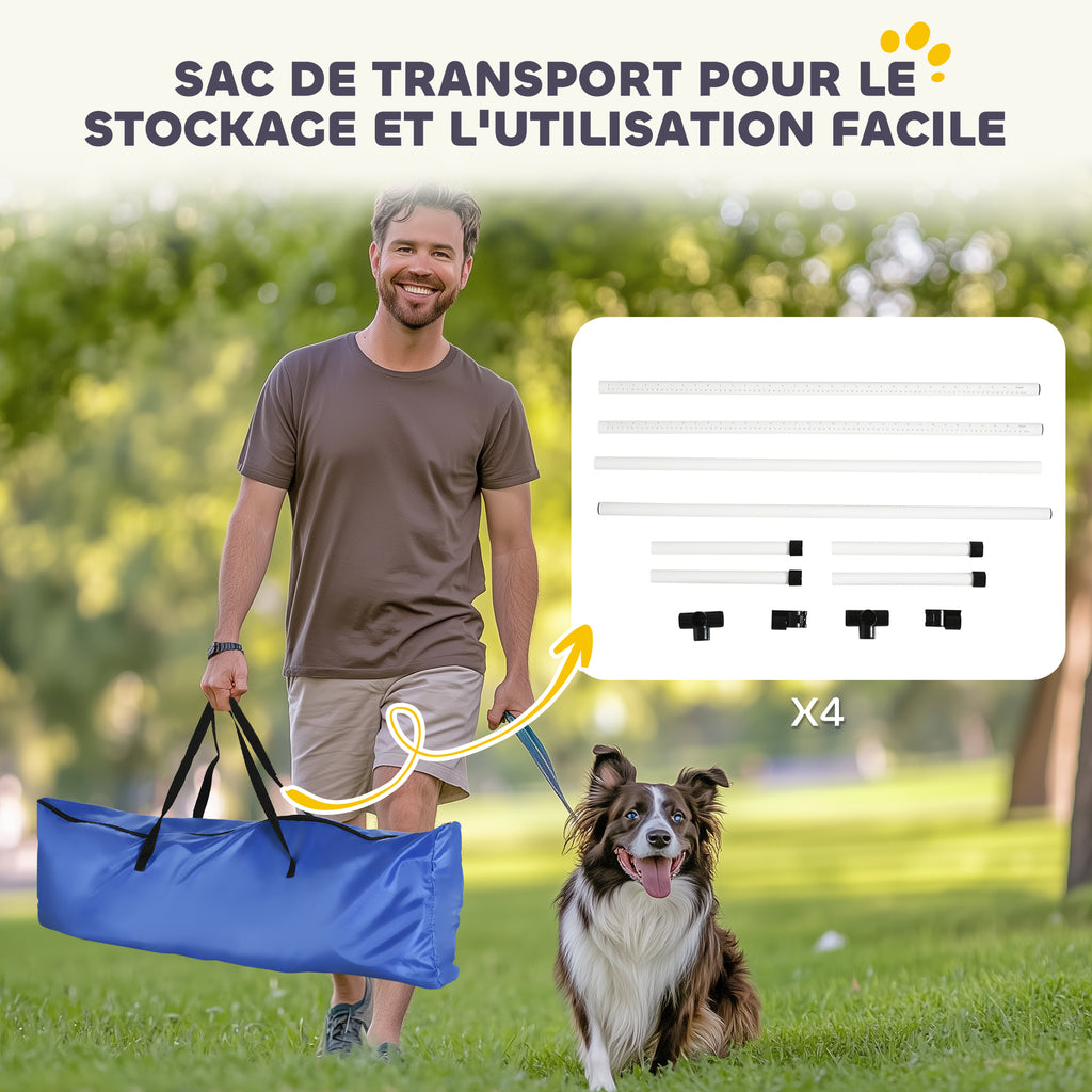 Agility pour Chiens, Kit Agility Chien Parcours, Set de 4 Obstacles Professionnels Hauteur Réglable, Système de Maintien au Sol, Sac de Transport, Jeux Intéressants, Entraînement, Blanc-5