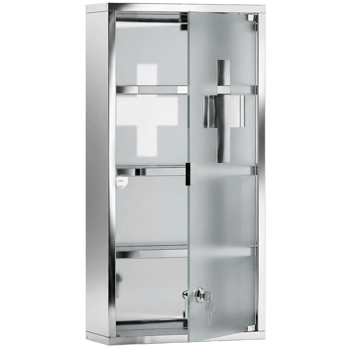 Armoire à Pharmacie 3 étagères 4 Niveaux 30L x 12l x 60H cm Porte Verre trempé Symbole Croix Acier Inoxydable brossé-0
