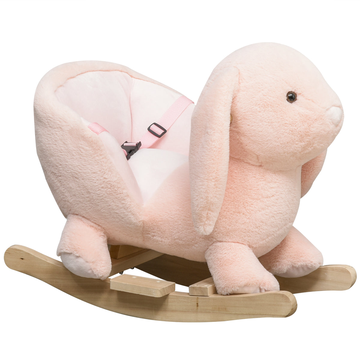 Cheval à Bascule Jouet à Bascule Lapin pour Enfants 18-36 Mois Fauteuil intégré Ceinture de sécurité Fonction sonore clapissement Rose-0
