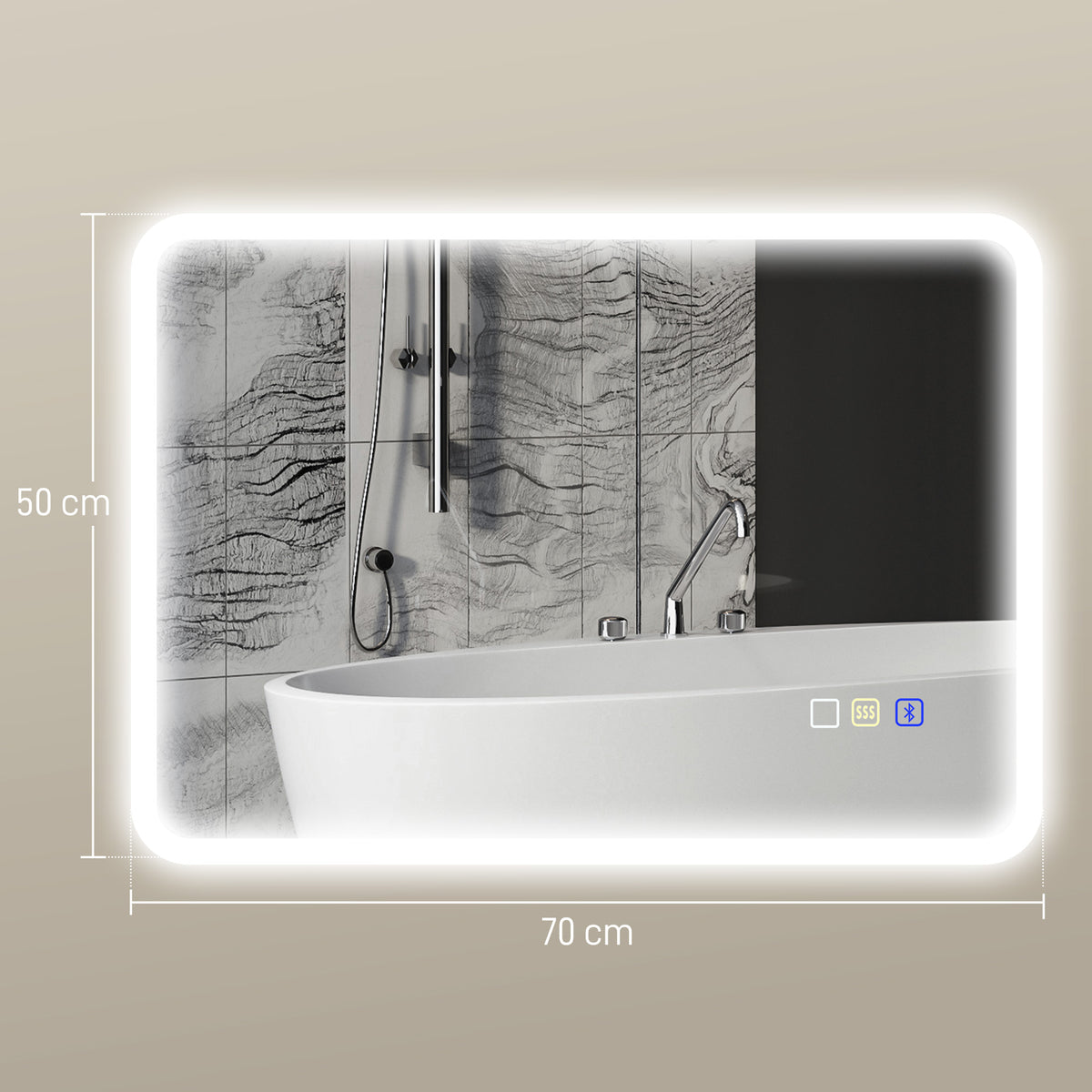 Miroir salle de bain LED bluetooth 50 x 70 cm interrupteur tactile lumière réglable 3 couleurs anti-buée mémoire argent-2
