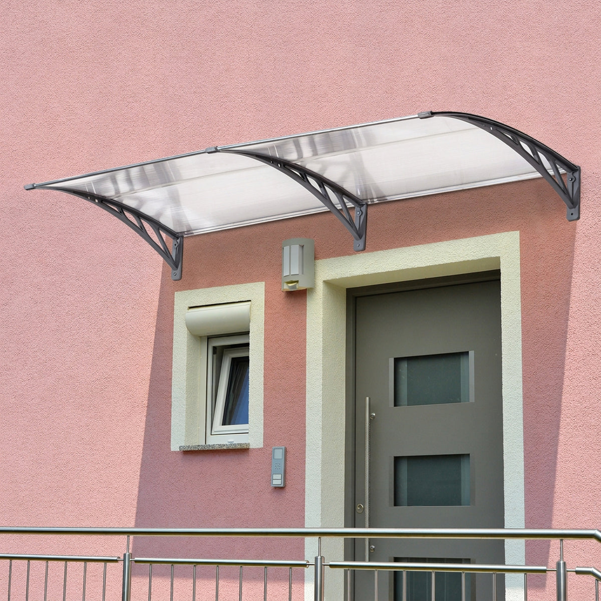 Auvent de Porte d'Entrée, Toit Marquise de Porte Extérieur en Polycarbonate et Aluminium Résistant 196x75cm, Transparent-6