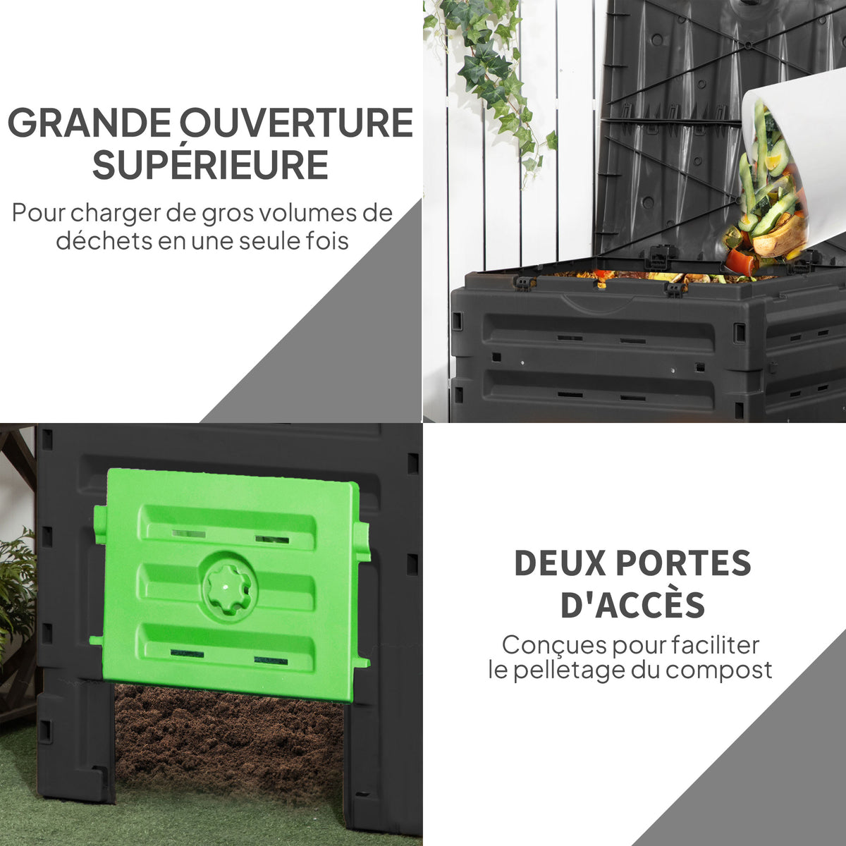 Composteur de jardin 450 L, bac composteur pour jardin, 80 aérations et 2 portes coulissantes, 69 x 71 x 103 cm, noir-5