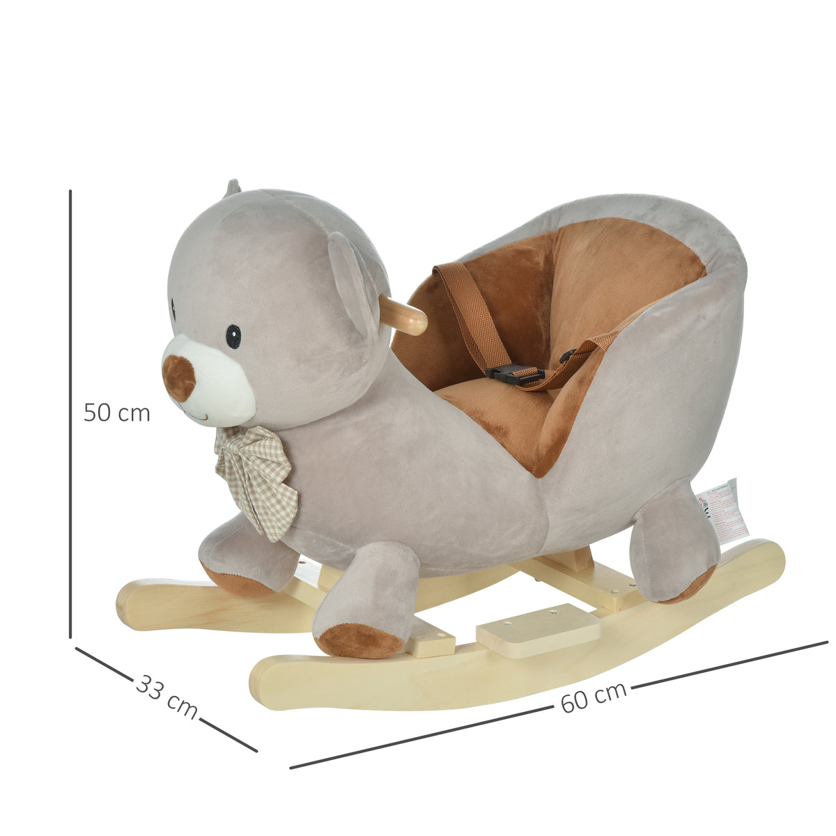 Cheval à Bascule Jouet à Bascule Ourson pour Enfants de 18-36 Mois Fauteuil intégré Ceinture de sécurité Fonction sonore grognement Gris Marron-2